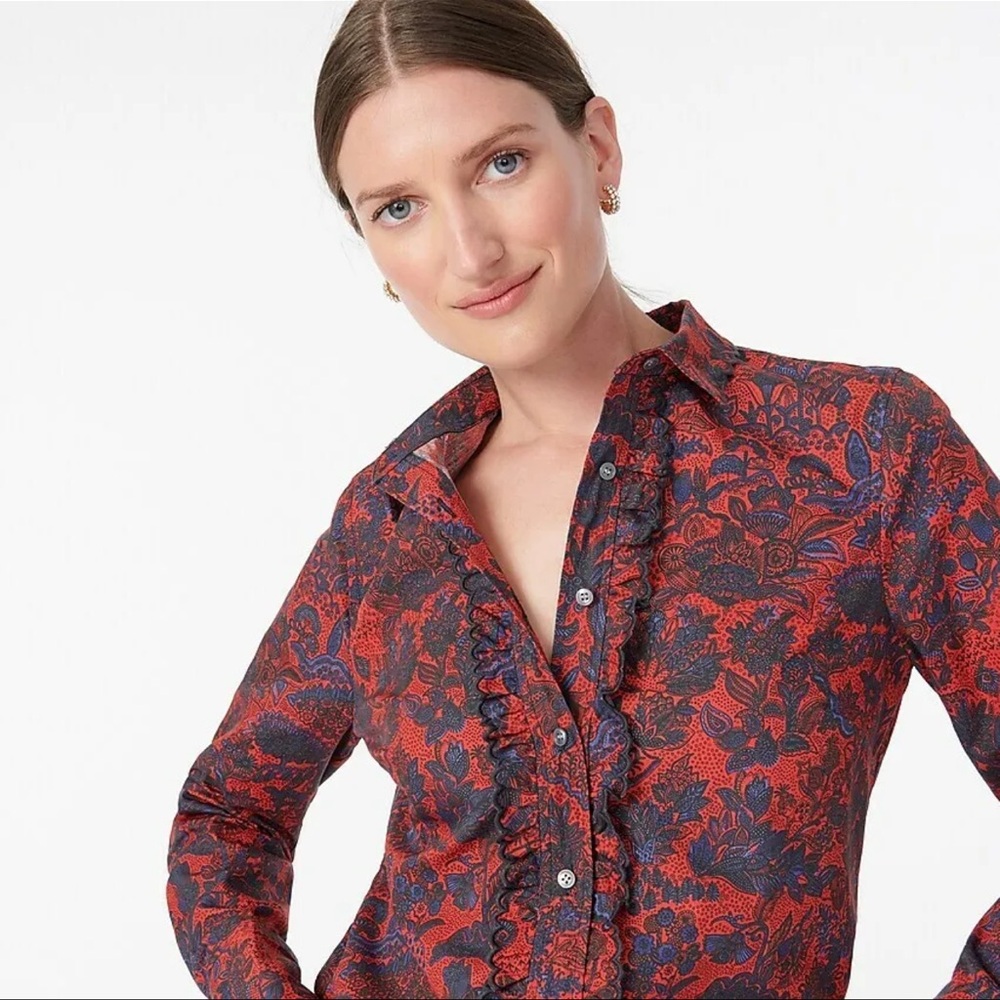 Scallop-Ruffle Perfect Shirt in Ratti® Poinsettia Paisley - BNWT!